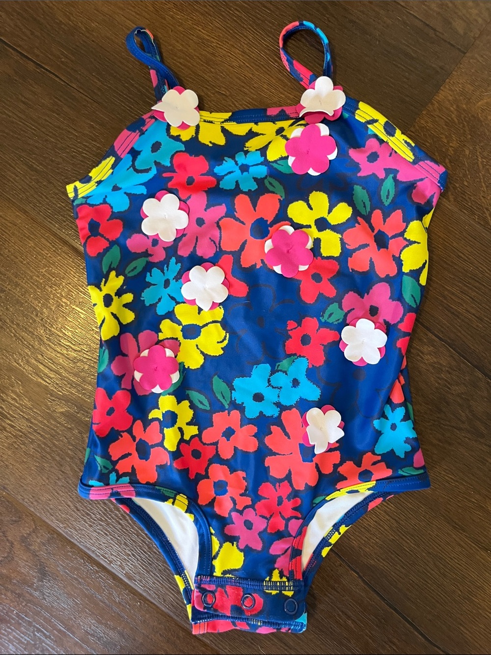 Tucker + Tate Bright Blue Floral One-Piece Swimsuit with Pink & Yellow Flowers